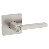 Kwikset Signature Series 156HFL SQT 15 Square Rosette Entry Door Lever, Pushbutton Lock, Satin Nickel, Metal, 2 Grade